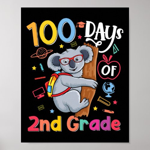 Day Of School 2nd Grade Kids Koala 100 Days Of Sch Poster