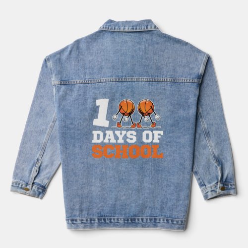 Day Of School Basketball Kids 100 Days Of School 2 Denim Jacket