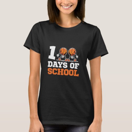 Day Of School Basketball Kids 100 Days Of School 2 T_Shirt