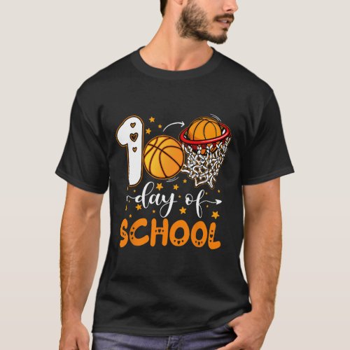 Day Of School Basketball Kids 100 Days Of School  T_Shirt