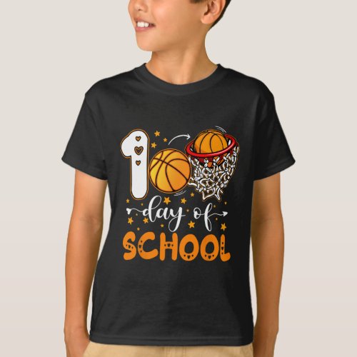 Day Of School Basketball Kids 100 Days Of School  T_Shirt