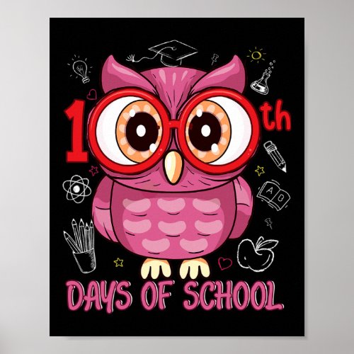 Day Of School Cute Owl 100 Days Smarter Girls Wome Poster