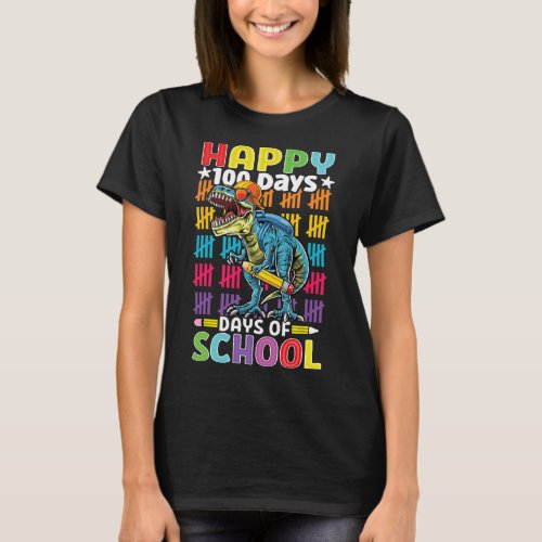 Day Of School Dino Kids Happy 100 Days Dinosaur T_ T_Shirt