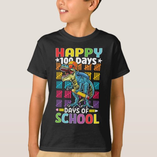 Day Of School Dino Kids Happy 100 Days Dinosaur T_ T_Shirt