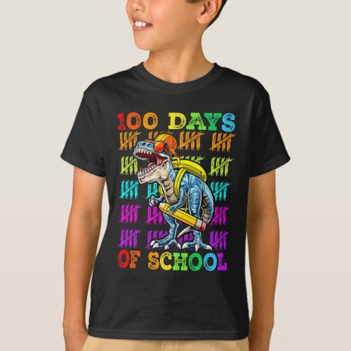 Day Of School Dinosaur 100 Days Smarter T Rex Boys T_Shirt