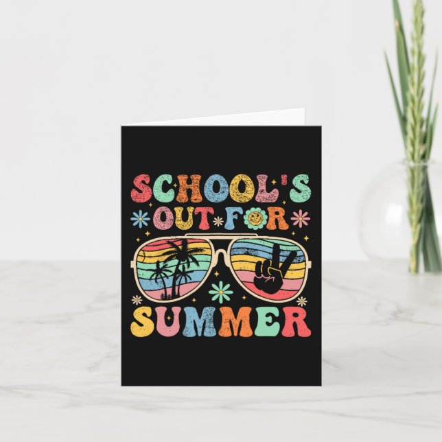 Day Of School Groovy School's Out For Summer Teach Card (Front)