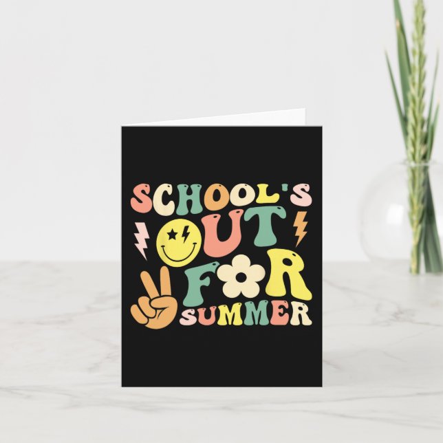 Day Of School Groovy Schools Out For Summer Teache Card (Front)