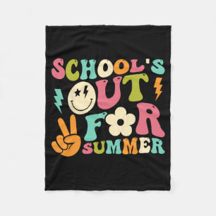 Day Of School Groovy Schools Out For Summer Teache Fleece Blanket