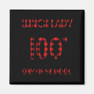 Day Of School Lunch Lady Typography Red Plaid Magnet