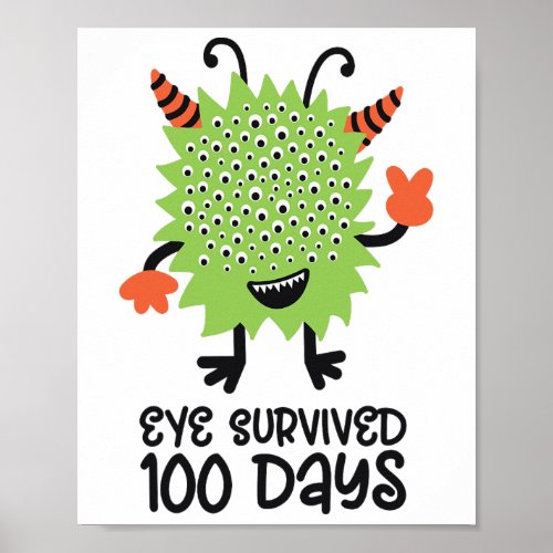 Day Of School Monster Boys Kids Eye Survived 100 D Poster