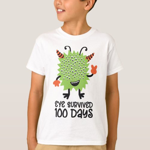 Day Of School Monster Boys Kids Eye Survived 100 D T_Shirt