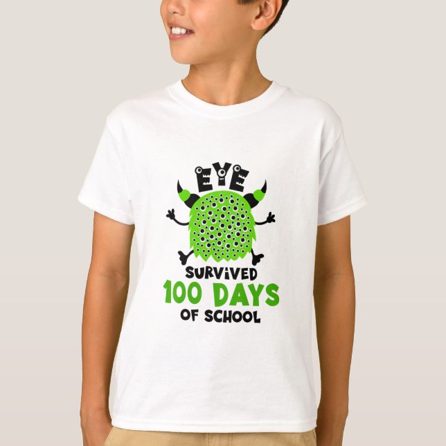 Day Of School Monster Boys Kids Eye Survived 100 D T-Shirt (Front)