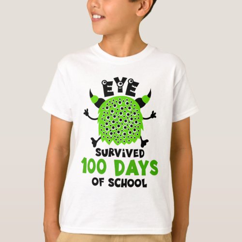 Day Of School Monster Boys Kids Eye Survived 100 D T_Shirt
