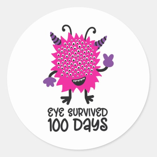 Day Of School Monster Girls Kids Eye Survived 100  Classic Round Sticker