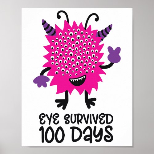 Day Of School Monster Girls Kids Eye Survived 100  Poster