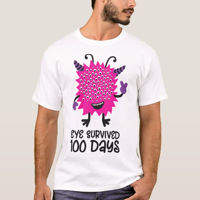 Day Of School Monster Girls Kids Eye Survived 100  T-Shirt (Front)