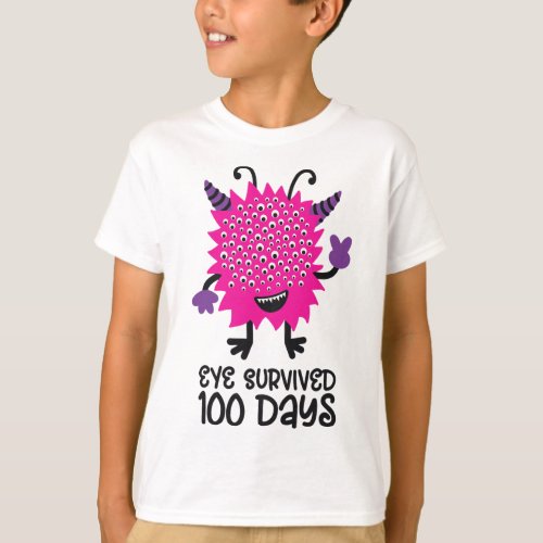 Day Of School Monster Girls Kids Eye Survived 100  T_Shirt