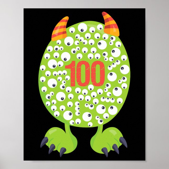 Day Of School Monster Happy 100 Days Kids Boy  Poster (Front)
