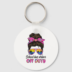 Day Of School School Bus Driver Off Duty Messy Bun Keychain