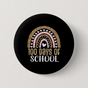 Day Of School Teacher 100 Days Rainbow Leopard Boh Button