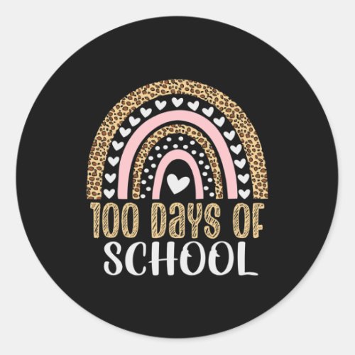 Day Of School Teacher 100 Days Rainbow Leopard Boh Classic Round Sticker