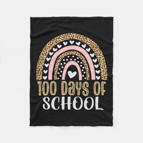 Day Of School Teacher 100 Days Rainbow Leopard Boh Fleece Blanket