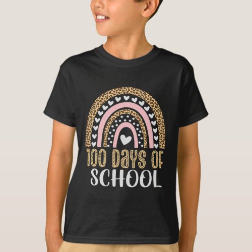 Day Of School Teacher 100 Days Rainbow Leopard Boh T_Shirt