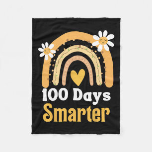 Day Of School Teacher 100 Days Smarter Boho Rainbo Fleece Blanket