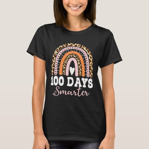 Day Of School Teacher 100 Days Smarter Leopard Rai T_Shirt