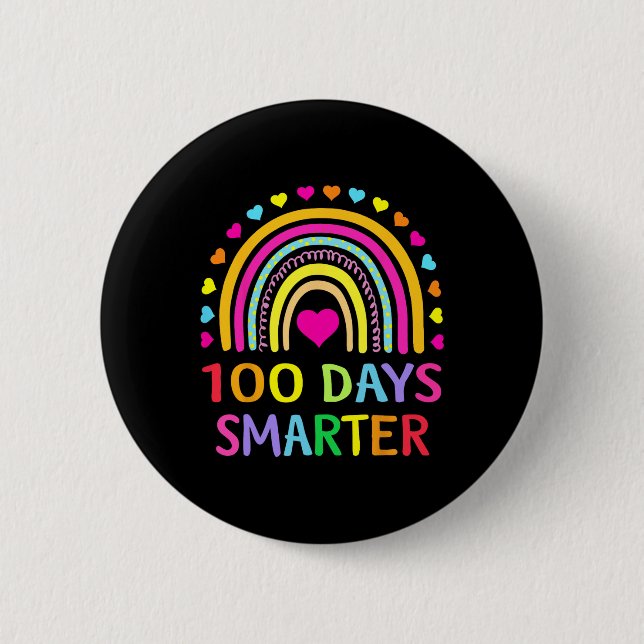 Day Of School Teacher - 100 Days Smarter Rainbow 3 Button (Front)