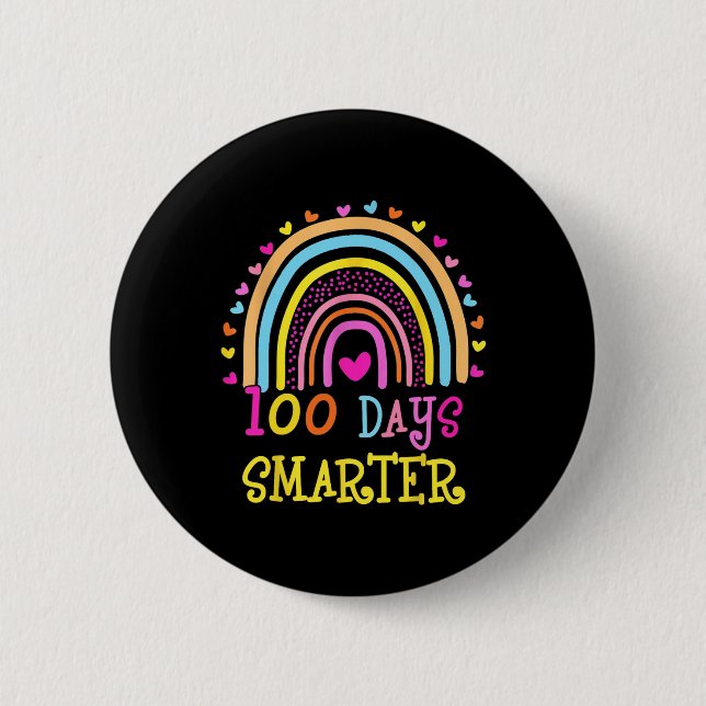 Day Of School Teacher 100 Days Smarter Rainbow  Button (Front)
