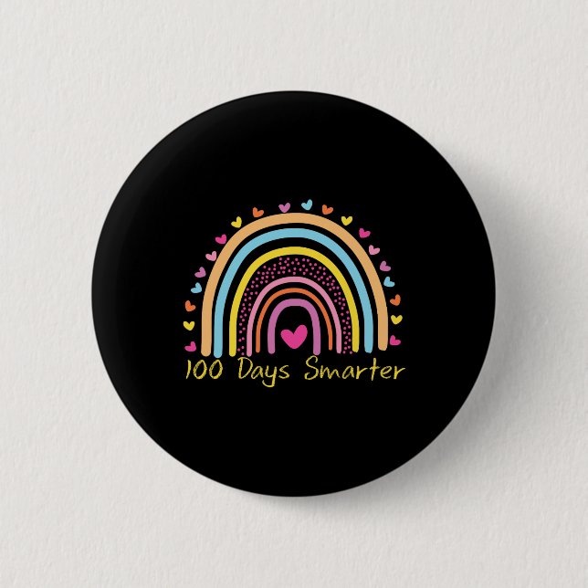 Day Of School Teacher 100 Days Smarter Rainbow  Button (Front)