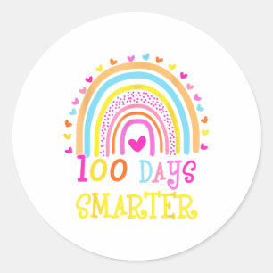 Day Of School Teacher 100 Days Smarter Rainbow  Classic Round Sticker