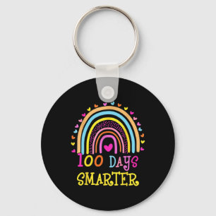 Day Of School Teacher 100 Days Smarter Rainbow Keychain