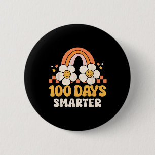 Day Of School Teacher 100 Days Smarter Rainbow Kid Button