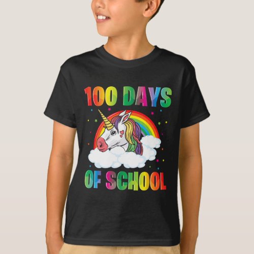 Day Of School Teacher Unicorn Kids 100 Days Rainbo T_Shirt