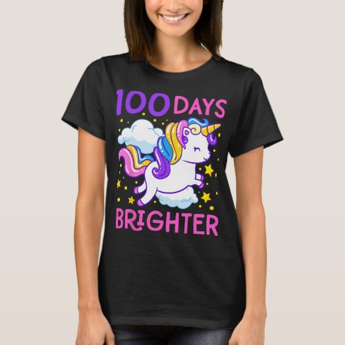 Day Of School Unicorn 100 Days Brighter Kindergart T_Shirt