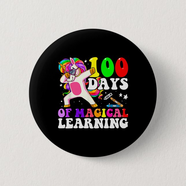Day Of School Unicorn Girls 100 Days Of School  Button (Front)