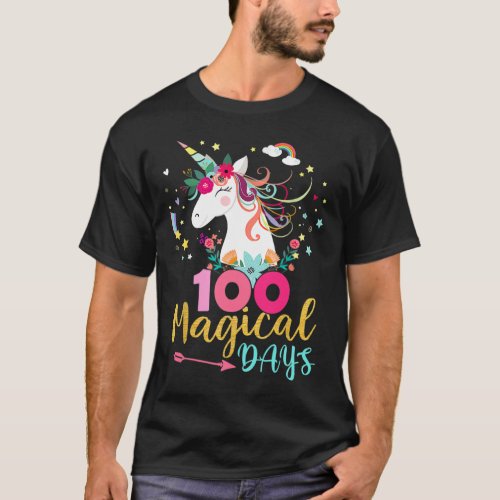 Day Of School Unicorn Girls 100 Magical Days Teach T_Shirt