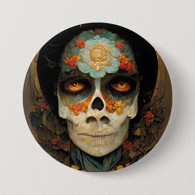 Day Of The Dead 1 Fantasy Skull Button (Front)