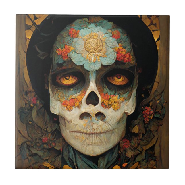 Day Of The Dead 1 Fantasy Skull Ceramic Tile (Front)