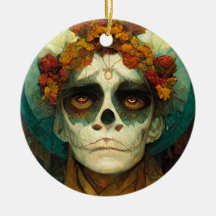 Day Of The Dead 2 Fantasy Skull Ceramic Ornament