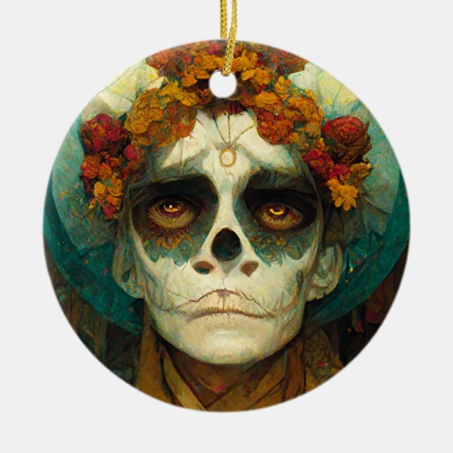 Day Of The Dead 2 Fantasy Skull Ceramic Ornament (Front)