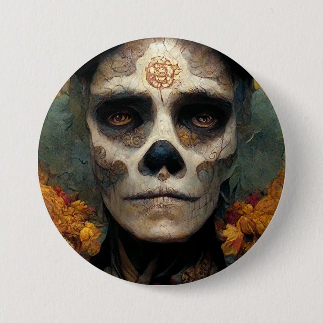 Day Of The Dead 3 Fantasy Skull Button (Front)