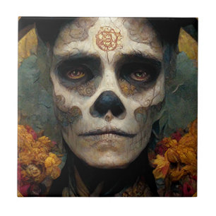 Day Of The Dead 3 Fantasy Skull Ceramic Tile