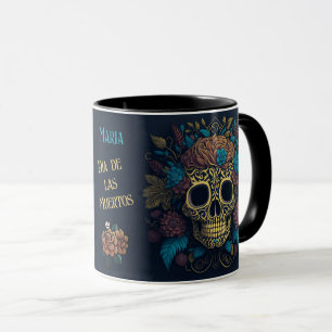 Day of the Dead Add Name Skull Black Inside Mug