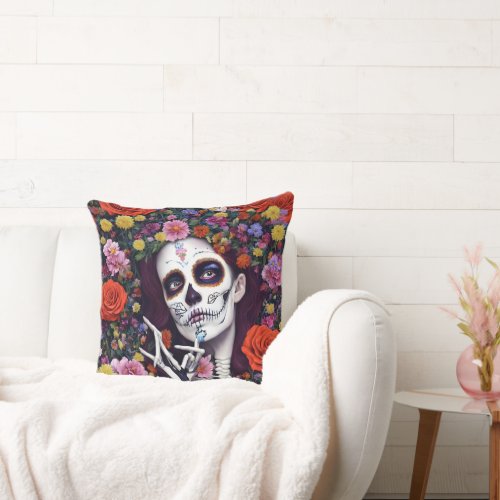 Day of the Dead AI generated art Throw Pillow