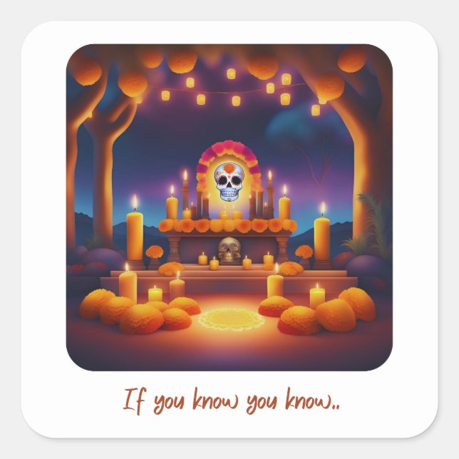 Day of the Dead Altar Square Sticker (Front)
