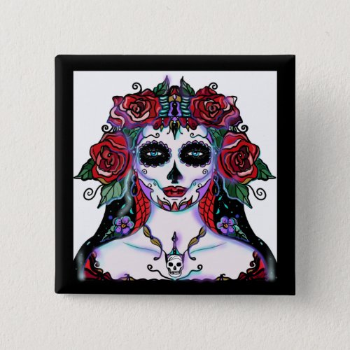 Day of the dead art Renee Lavoie  Button