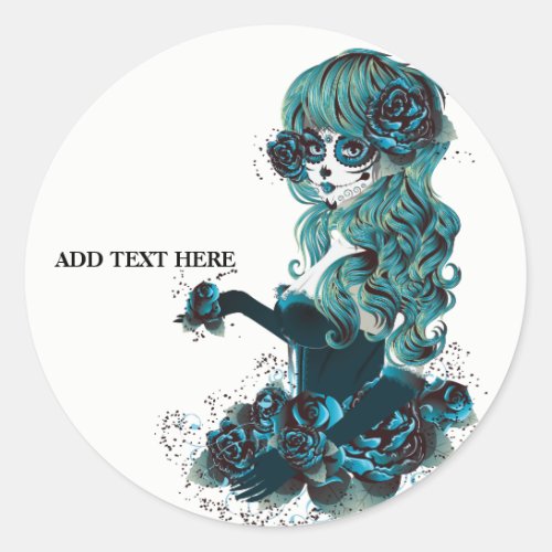 Day of the Dead Beautiful Sugar Skull Makeup Girl Classic Round Sticker